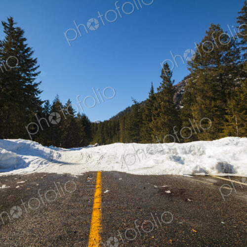 Snow blocking highway 20 in the North Cascades, Twisp, WA USA