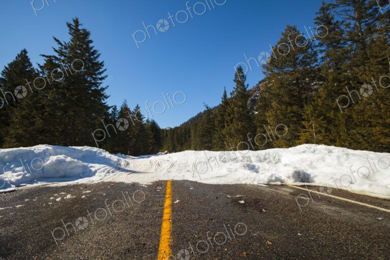 Snow blocking highway 20 in the North Cascades, Twisp, WA USA