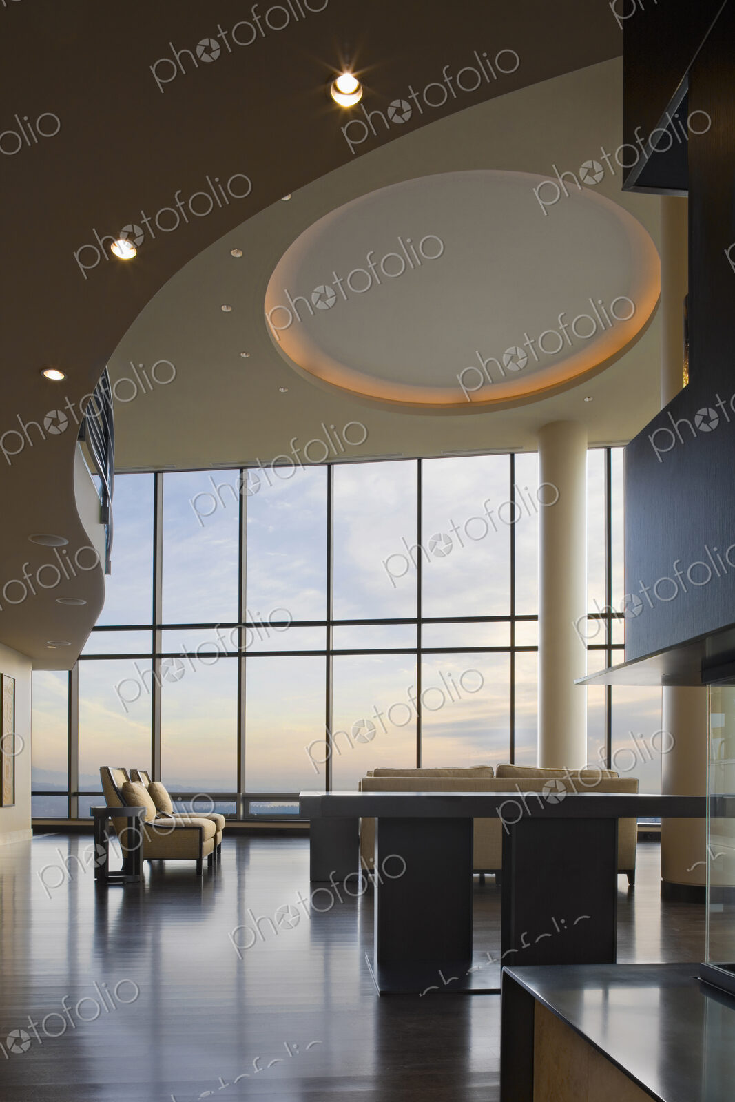 Sofa and chairs in modern penthouse