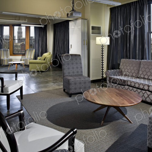 Sofa and chairs in office waiting area