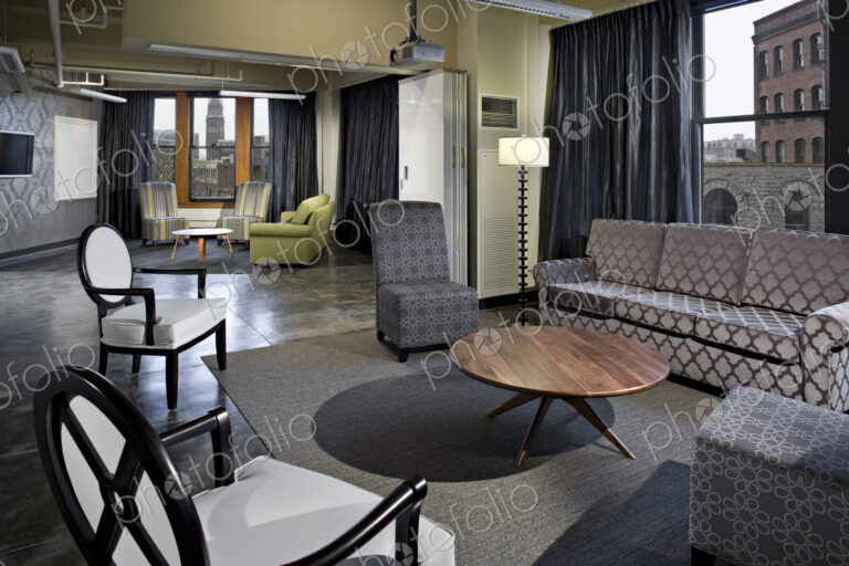 Sofa and chairs in office waiting area