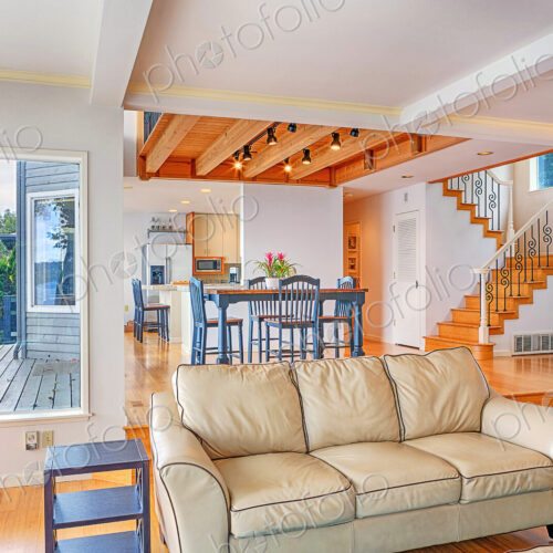 Sofa and dining table in modern living space