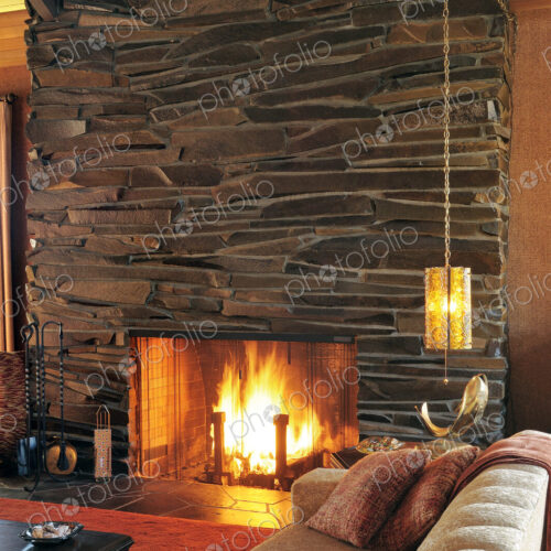Sofa and fireplace in modern living room