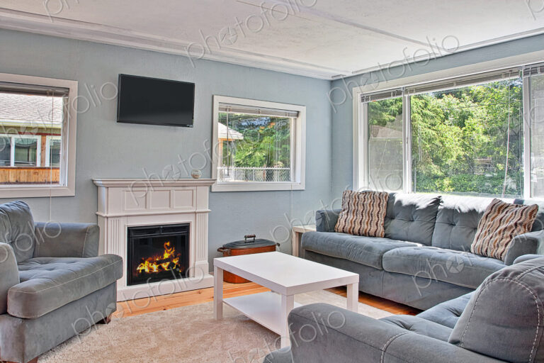 Sofa and fireplace in modern living room
