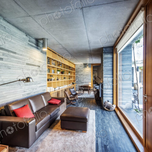 Sofa and glass wall in modern room
