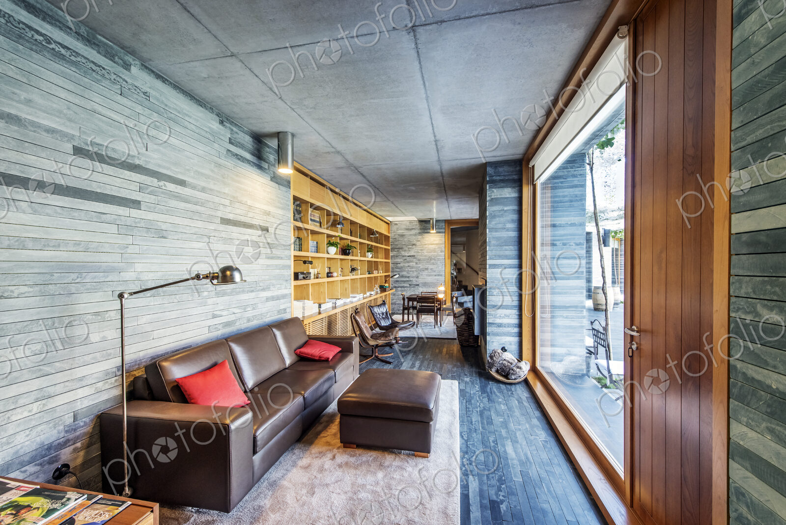Sofa and glass wall in modern room
