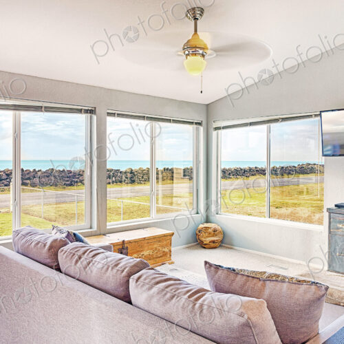 Sofa and windows in modern living room