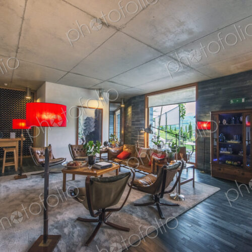 Sofas and chairs in modern hotel lobby