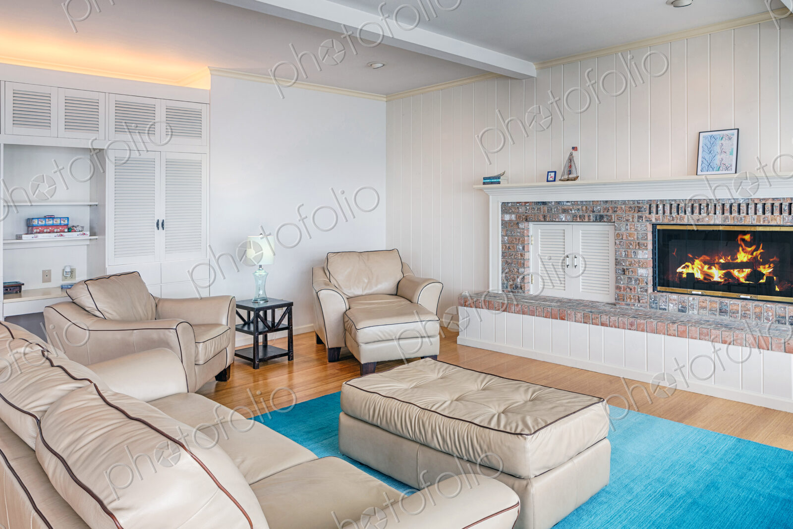 Sofas and fireplace in modern living room