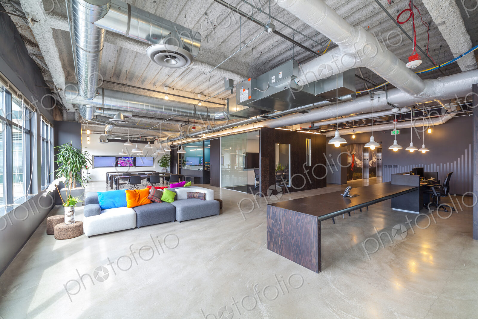 Sofas in open office seating area