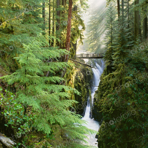 Sol Duc Falls are in the forest of Olympic National Park, Washington State.