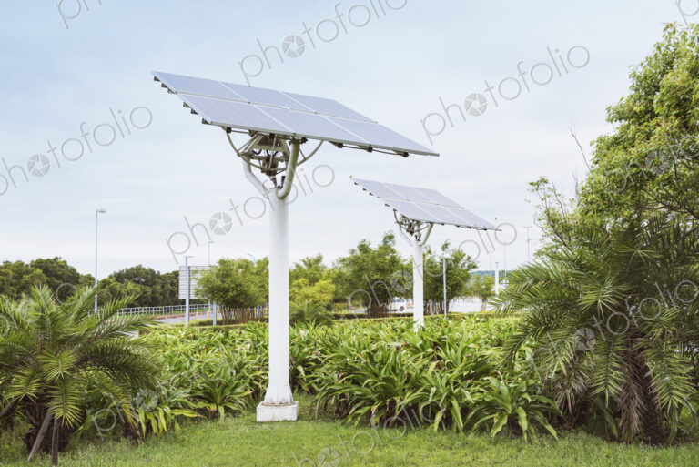 Solar panels in urban park