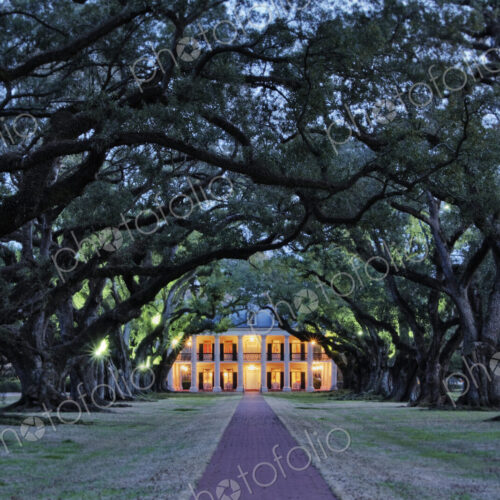 Southern Manor Home at Night