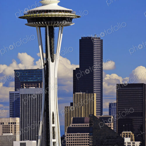 Space Needle and high rise buildings in Seattle city skyline, Washington, United States Space Needle and high rise buildings in Seattle city skyline, Washington, United States