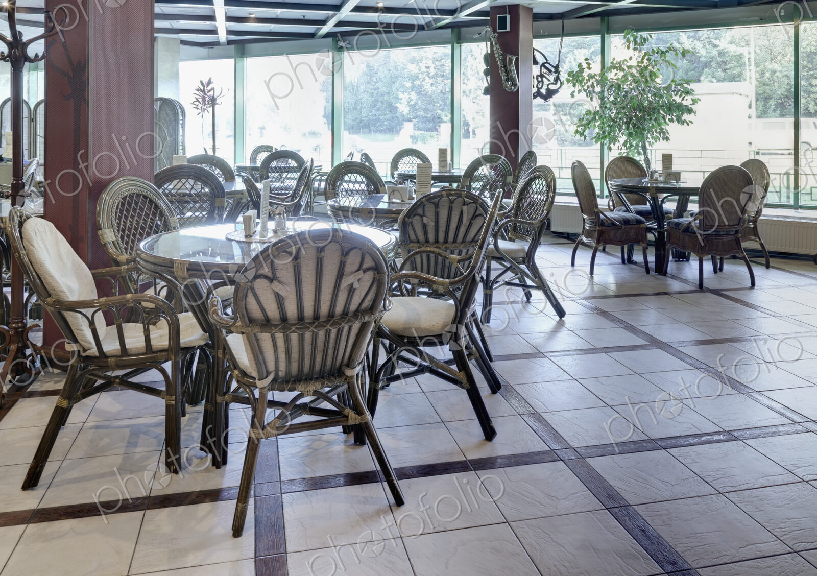 Spacious Cafe With Rattan Furniture