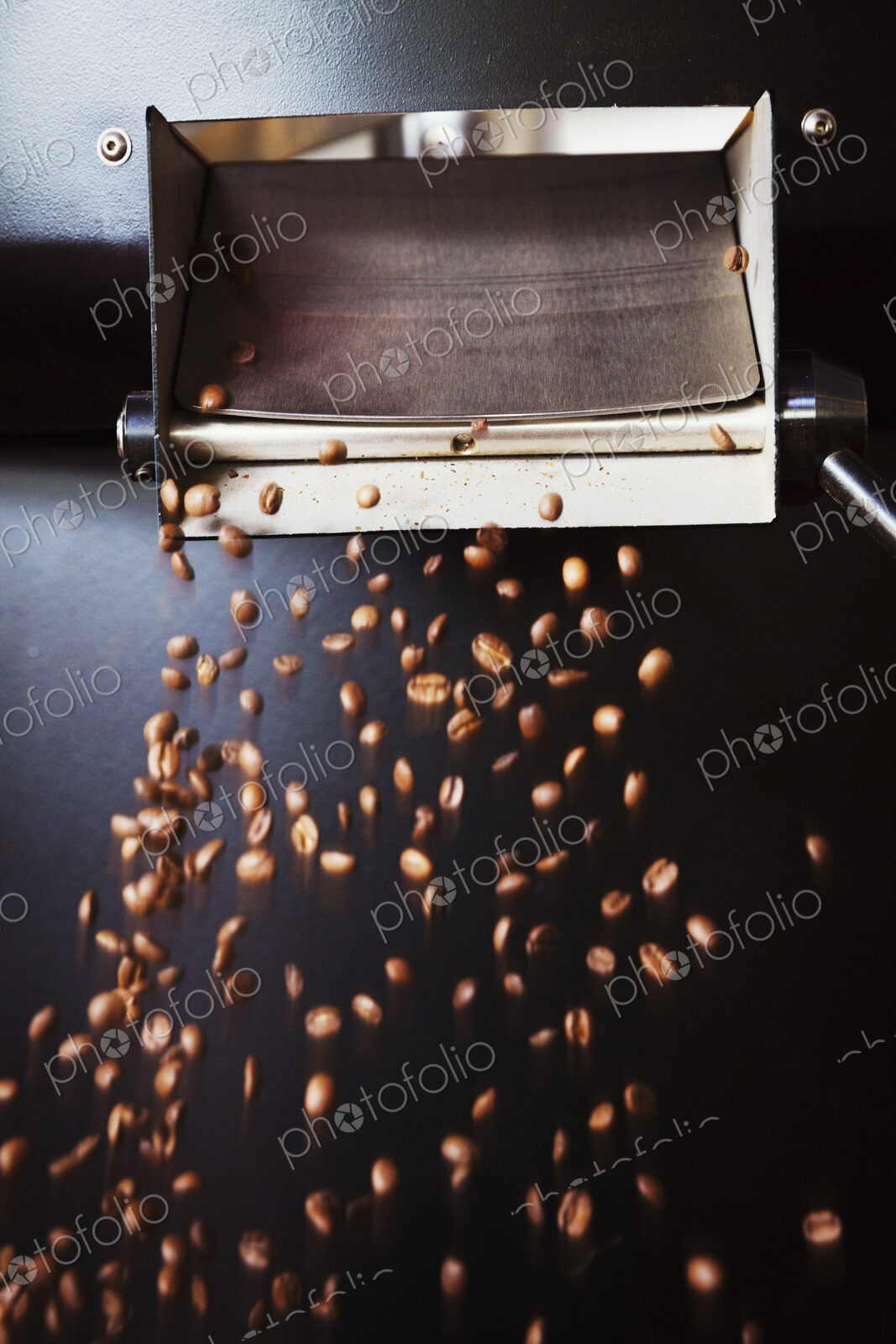 Specialist coffee shop. Roasted coffee beans being poured from a sieve.