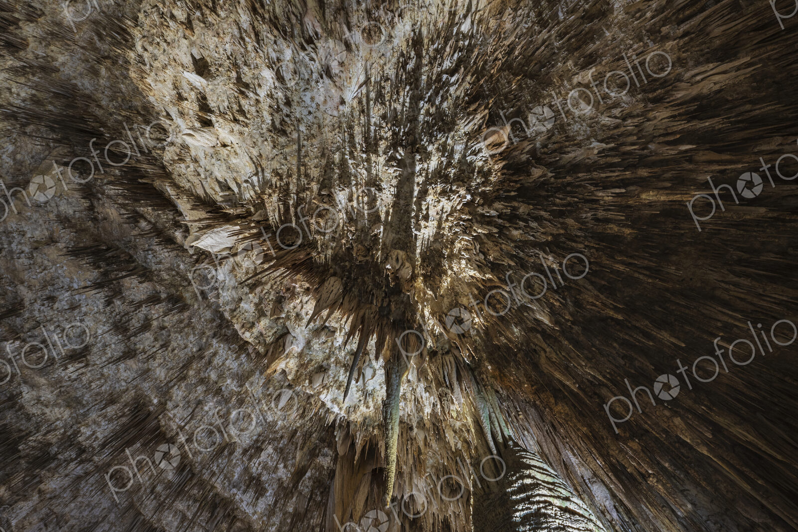 Spectacular limestone ceiling, stalagmites and stalagtites in the Great Room limestone…