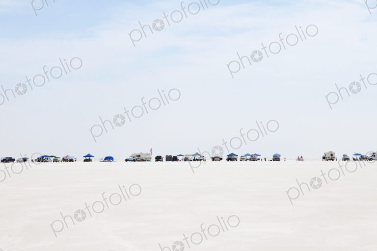 Spectators lined up on Bonneville Salt Flats during Speed Week