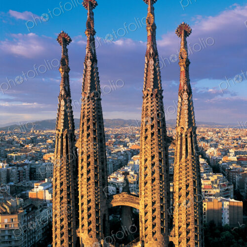 Spires of the Sagrada Familia in Barcelona, Spain.