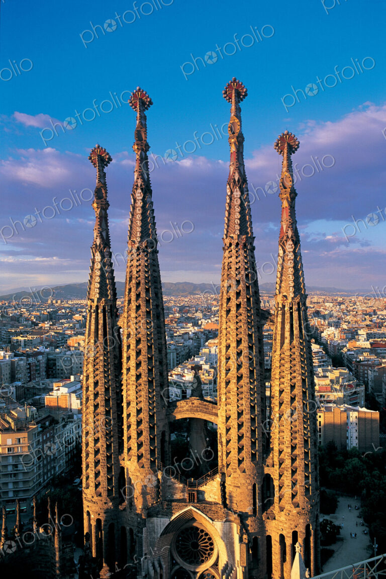 Spires of the Sagrada Familia in Barcelona, Spain.