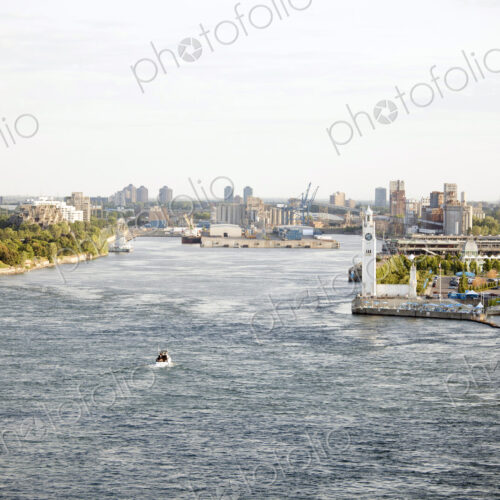 St. Lawrence River, elevated view, docks and marina, and cityscape of Quebec city