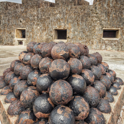 Stack of cannon balls on castle roof, Castillo San Cristobal, San Juan, Puerto Rico Stack of cannon balls on castle roof, Castillo San Cristobal, San Juan, Puerto Rico