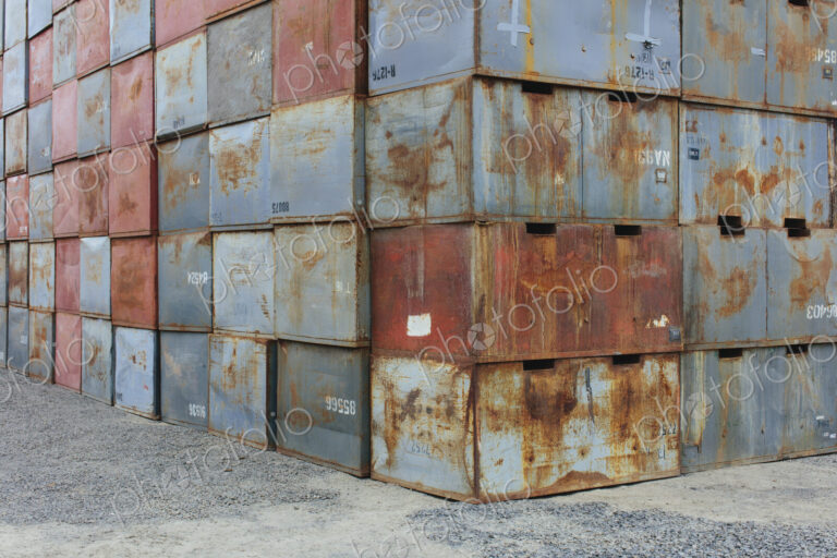 Stack of rusty metal containers