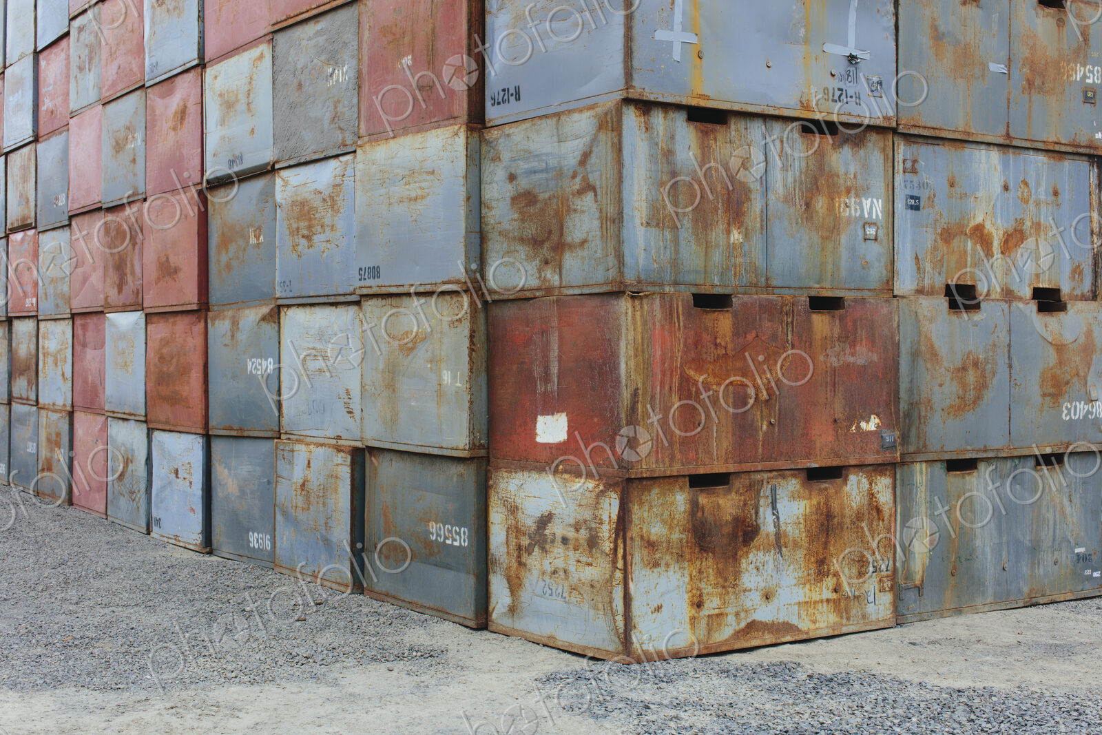 Stack of rusty metal containers