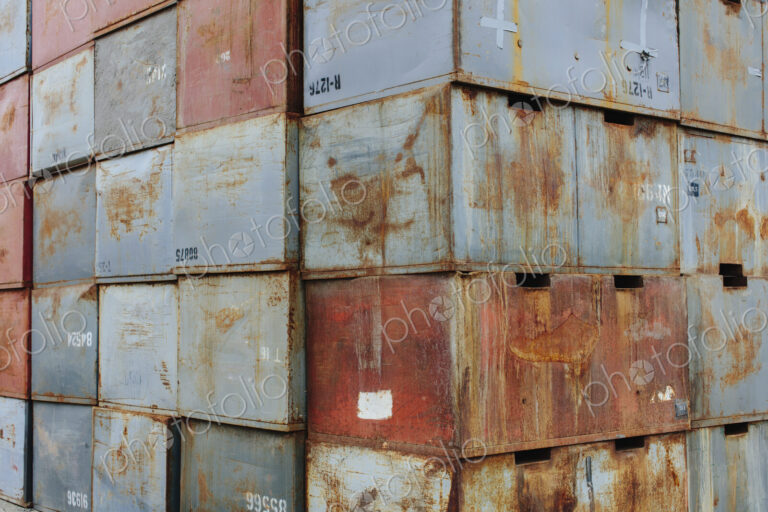 Stack of rusty metal containers