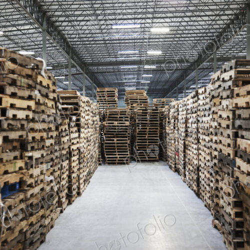 Stacked pallets in warehouse