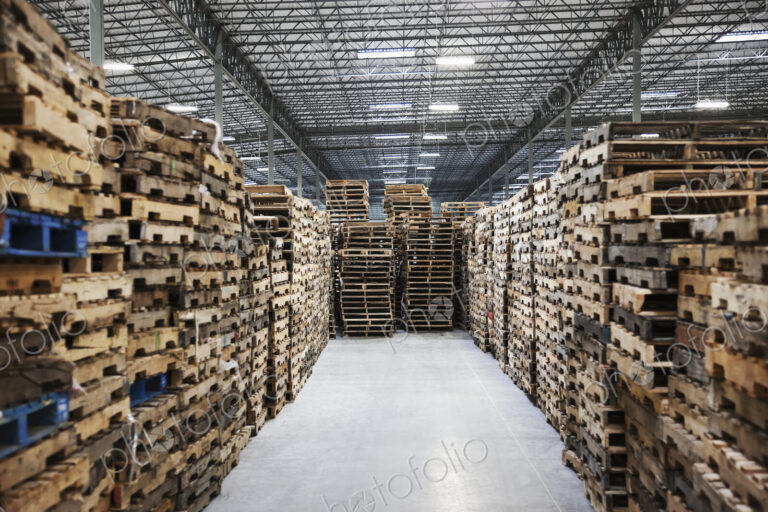 Stacked pallets in warehouse