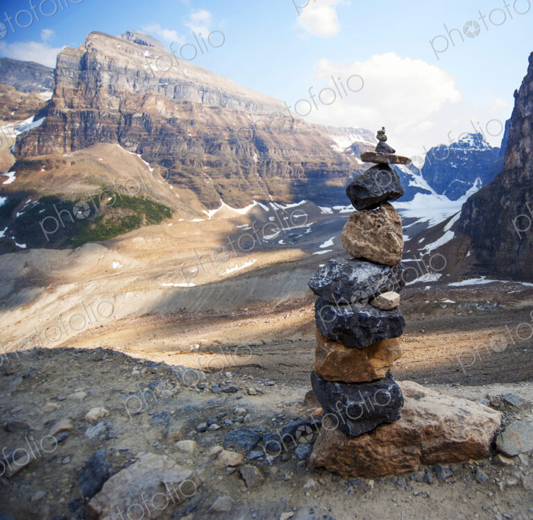 Stacked rocks on Six Glaciers Trail, Banff, Alberta, Canada