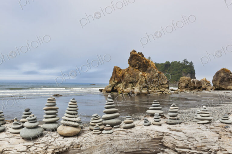 Stacked stones on Ruby beach, Forks, Washington, United States