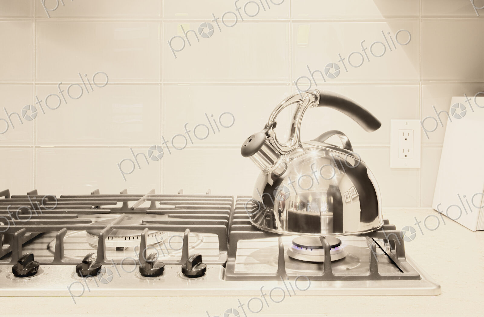 Stainless steel tea kettle on stove
