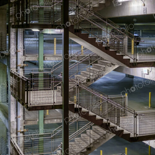 Staircase in parking garage at night