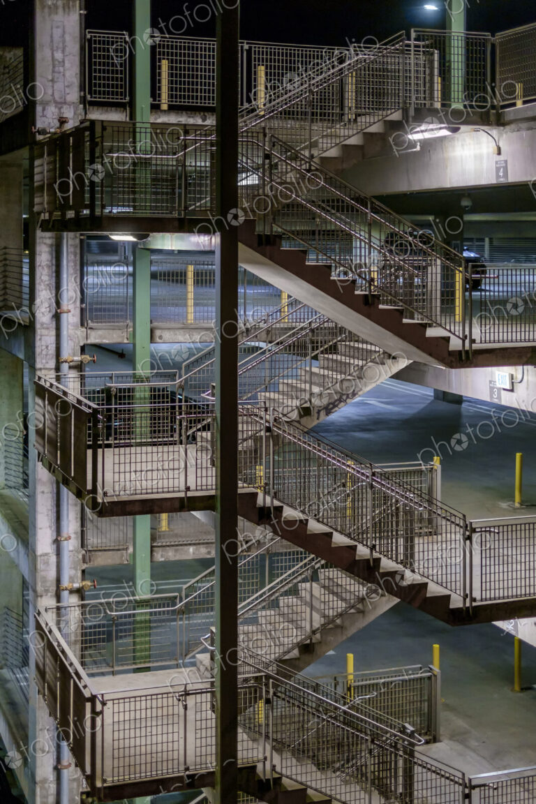 Staircase in parking garage at night