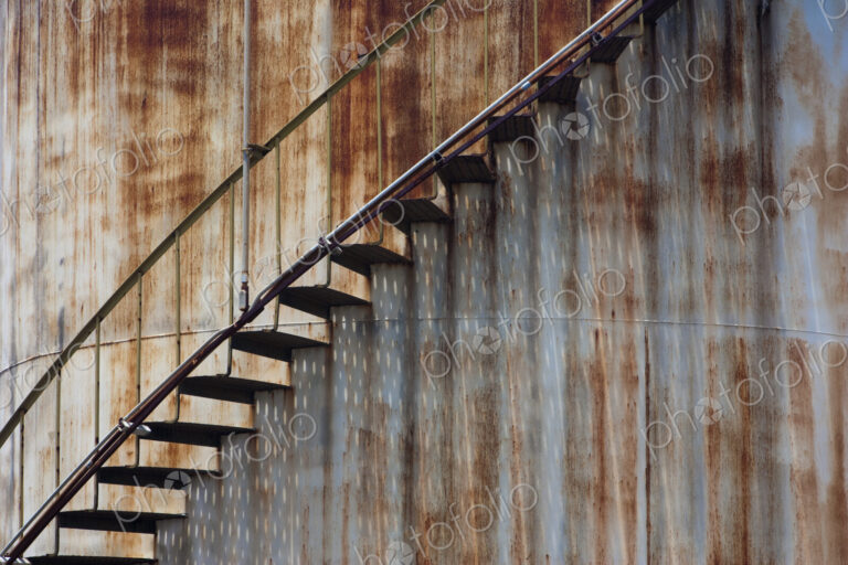 Staircase on a rusting iron structure, Puerto Rico