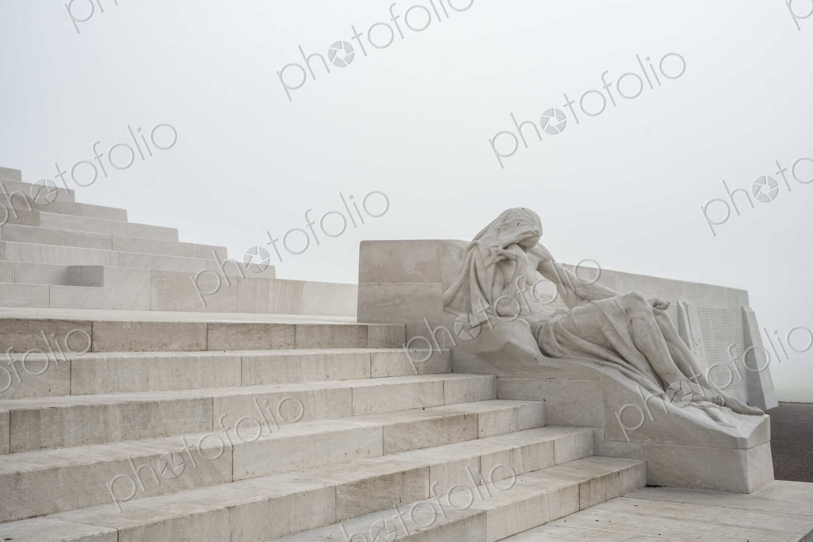 Statue and stairway at the Canadian World War One Memorial, Vimy Ridge National…