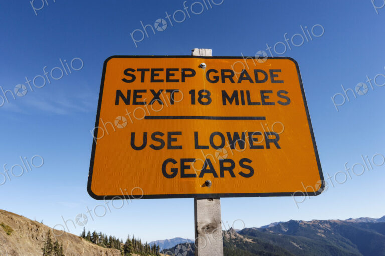 Steep Grade sign, Hurricane Ridge, Olympic Naational Park, Port Angeles, Wa USA,Steep…