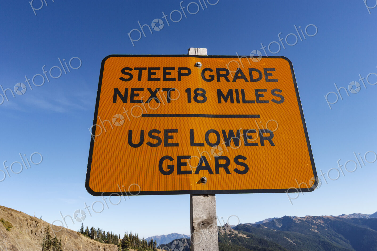 Steep Grade sign, Hurricane Ridge, Olympic National Park, Port Angeles, Wa USA,Steep…