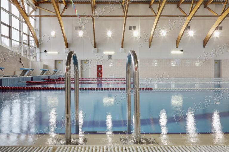Steps into an indoor swimming pool