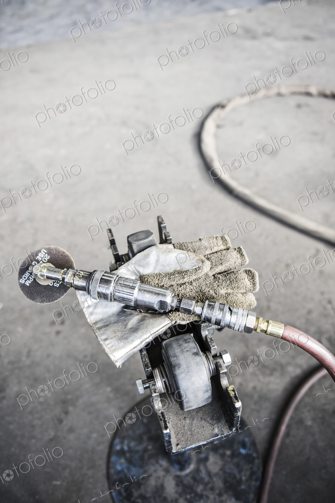 Still life of grinding tools used in a sheet metal factory.