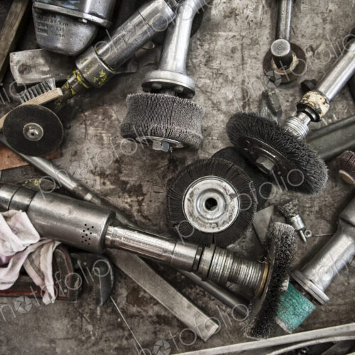 Still life of tools in a sheet metal factory.