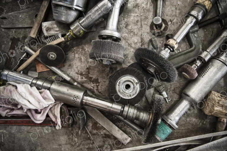 Still life of tools in a sheet metal factory.