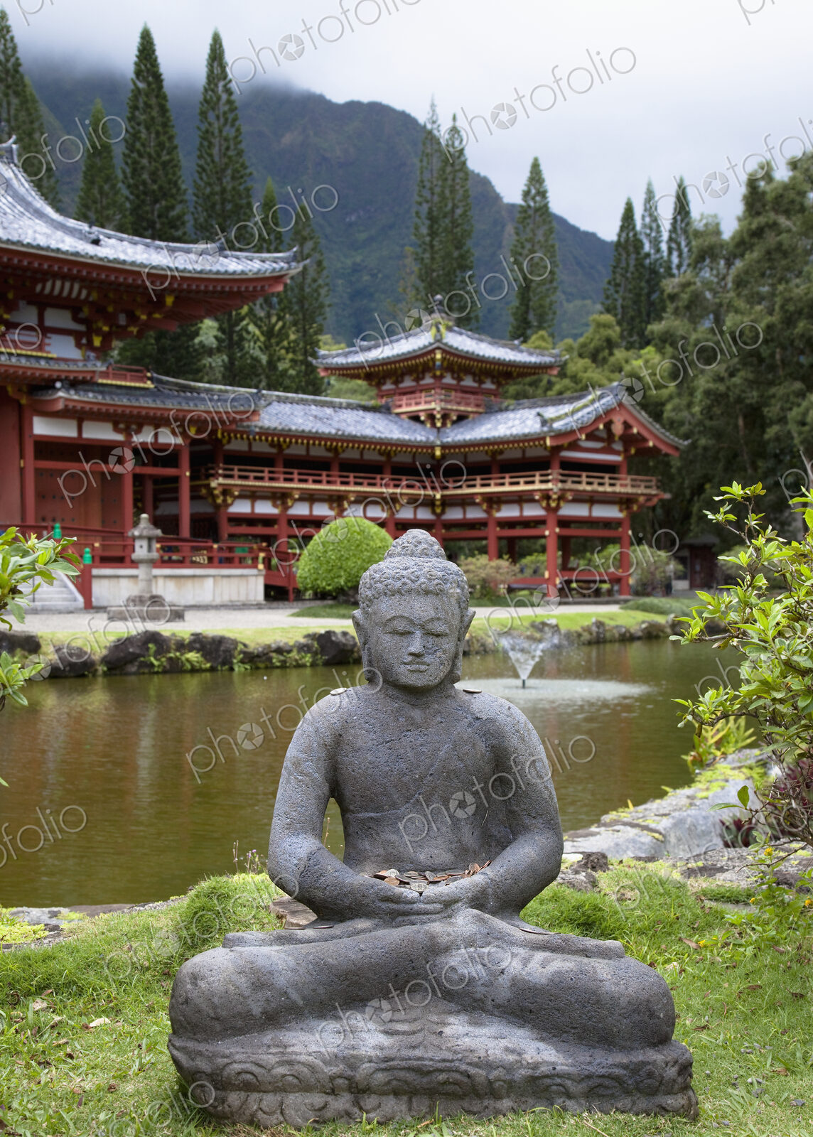 Stone Buddha in Front of Temple