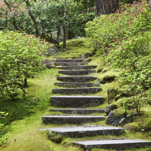 Stone steps in Japanese Garden, Portland, Oregon, United States
