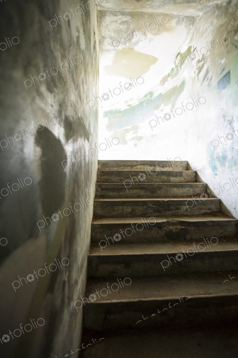 Stone steps leading up from a bunker in the fortifications at Fort Worden State Park.