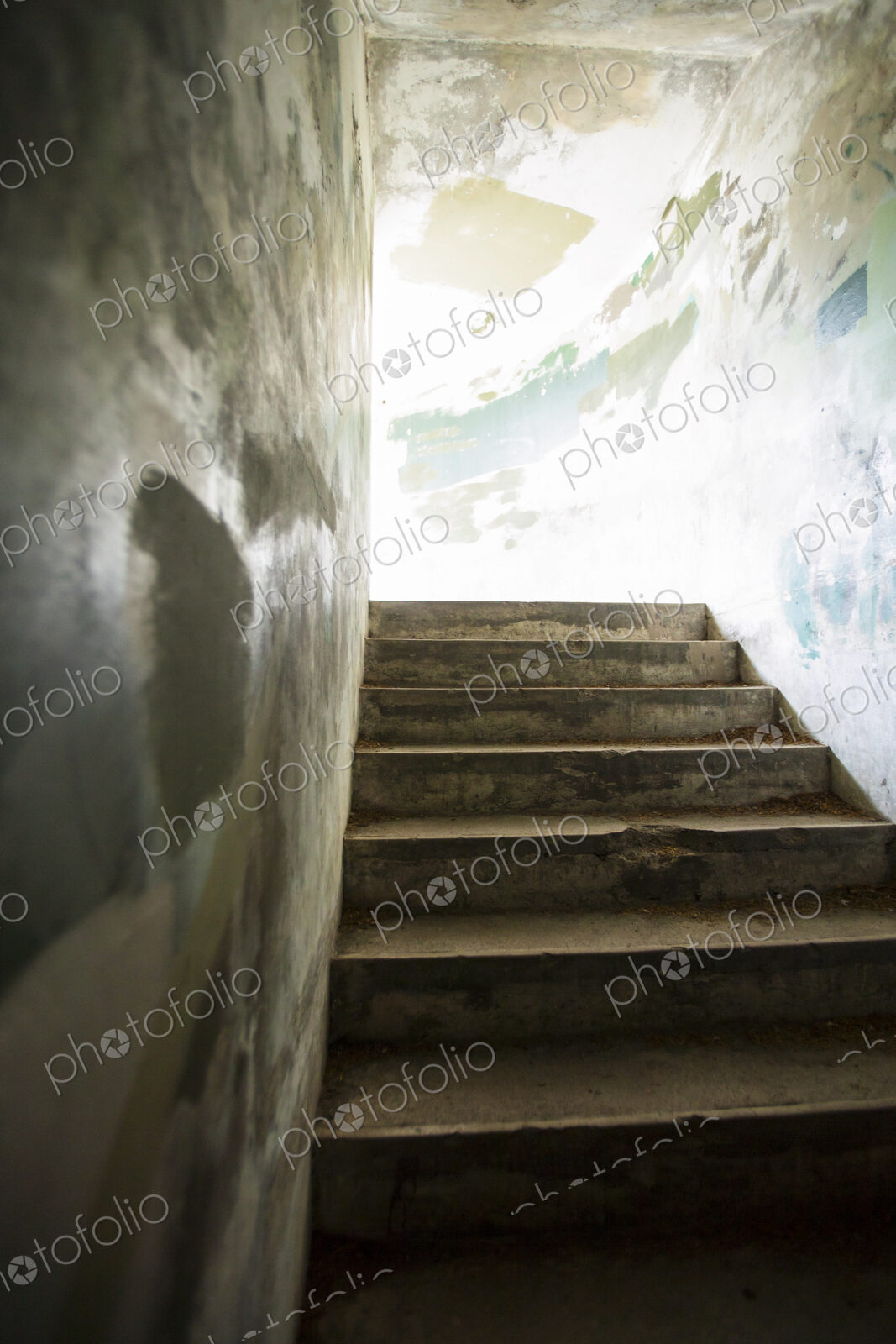 Stone steps leading up from a bunker in the fortifications at Fort Worden State Park.