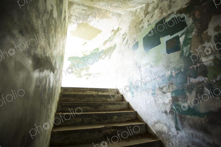 Stone steps leading up from a bunker in the fortifications at Fort Worden State Park.