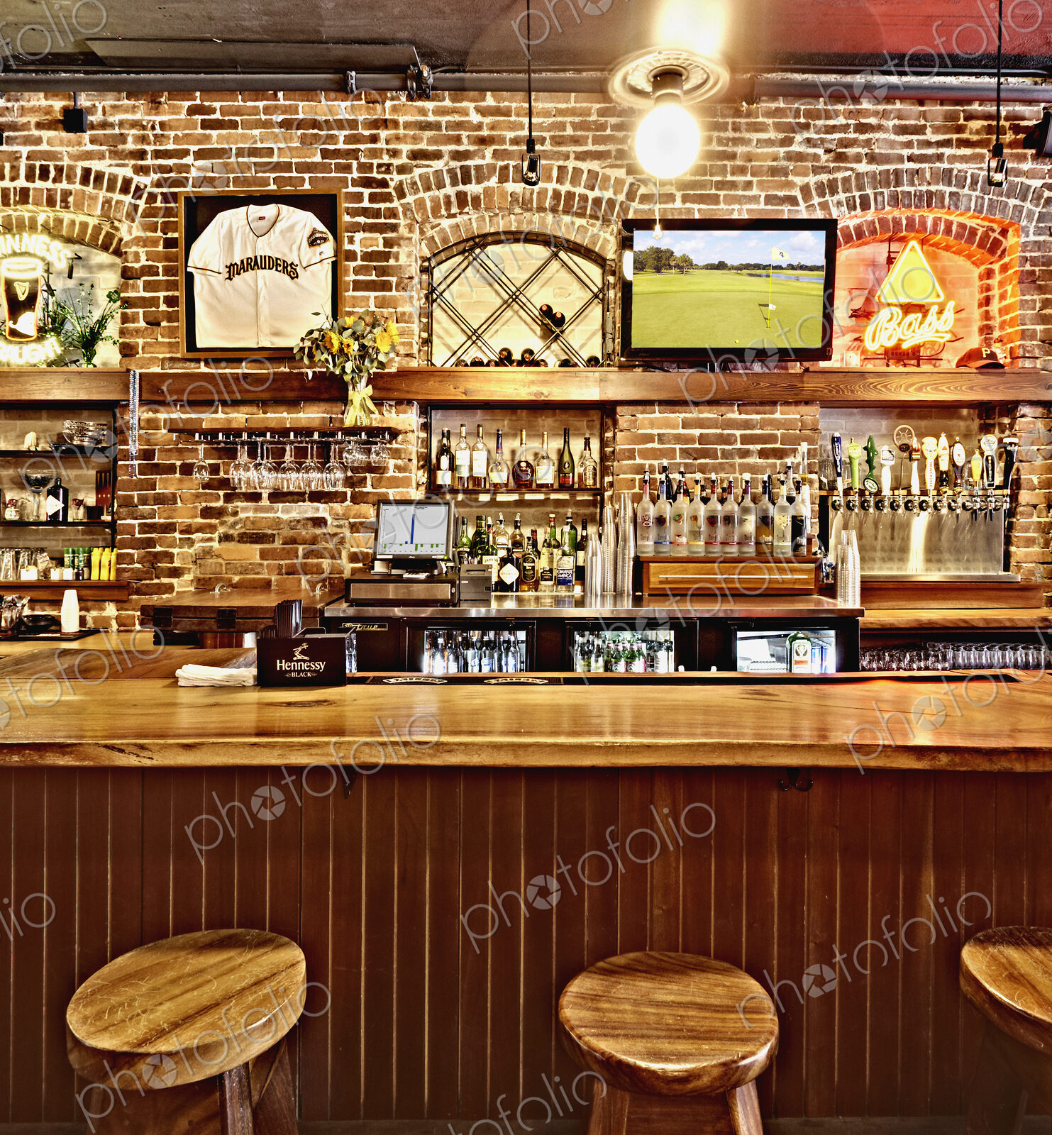 Stools and Counter in a Sports Bar